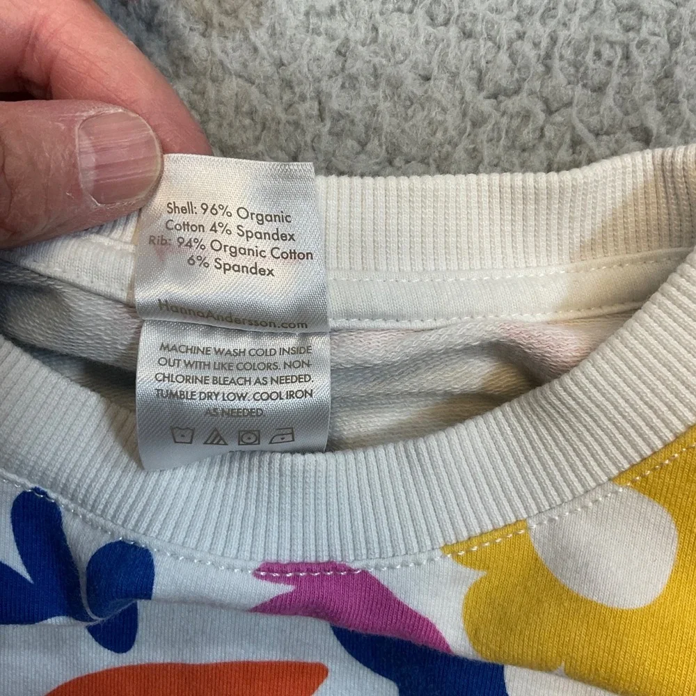 Hanna Andersson Sweatshirt Kids Size 10 White Floral Excellent Multi-Color Retro